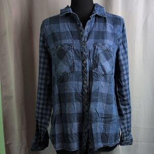 Blue Plaid Button Down Shirt with Classic Collar